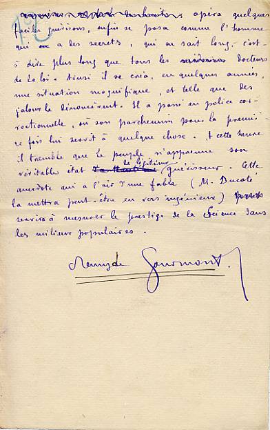 Epilogue autographe de Gourmont.