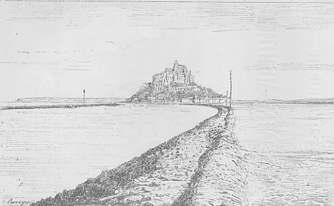 Cliquer sur cette vue prise de l'embouchure du Couesnon,
en 1878, avant établissement du remblai.(E. Corroyer)